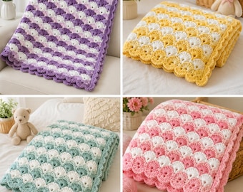Shell Stitch Crochet Blanket Pattern, Two Color Crochet Blanket PDF, Fan Stitch Throw Pattern, Textured Crochet Blanket, Scalloped Blanket