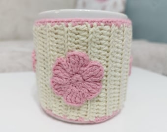 Crochet Mug Cozy Pattern: Easy Heart & Flower Coffee Sleeve (PDF Tutorial)