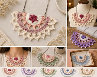 Crochet Statement Necklace Pattern PDF, Lace Bib Necklace Crochet Pattern, Boho Crochet Jewelry, Flower Necklace, Crochet Accessory Pattern