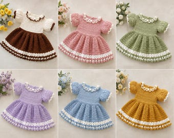 Crochet Baby Dress Pattern, Puff Sleeve Baby Dress, Ruffle Collar Crochet Dress, Princess Toddler Dress, PDF Instant Download