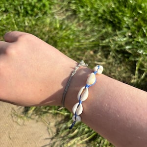 Cowrie Shell Adjustable Bracelet | Handmade Beach Jewelry | Multi-Color Wax Cord Options | Boho Surf Style | Summer Anklet Option