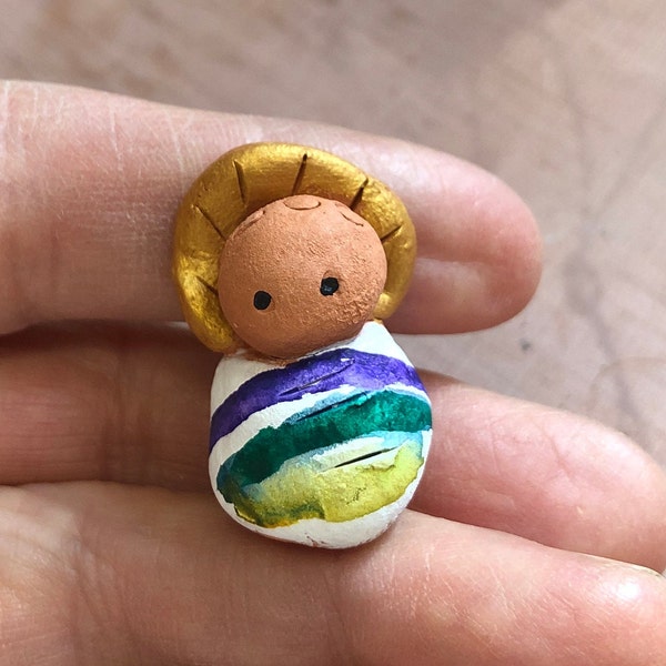 King Cake Baby Jesus - Celebration Ring Ornament -Earthenware Folk Art - Mardi Gras - Fevre - Epiphany - Gallete des Rois -- Rosa de Reyes