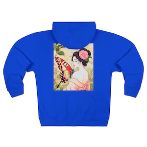 Butterflies of the World Ukiyoe Series NO.8, Unisex Zip Hoodie -Vintage Nature Lovers Gift, Japanese Art, Botanical Clothing, Unique Hooded