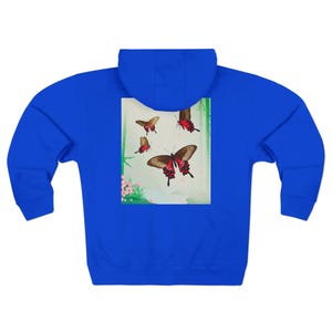 Butterflies of the World Ukiyoe Series NO.19, Unisex Zip Hoodie -Vintage Nature Lovers Gift, Japanese Art, Botanical Clothing, Unique Hooded