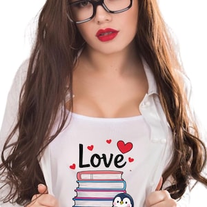 Cute Reading Penguin SVG | Book Lover Shirt Design | Love Reading PNG | Funny Reader Gift | Printable Bookworm Art