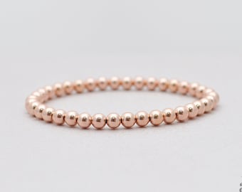 4mm Rose Gold Filled Bracelet | Stretch elastic jewelry | Minimalist stackable bracelet | Dainty rose gold beaded bracelet - aNella Designs