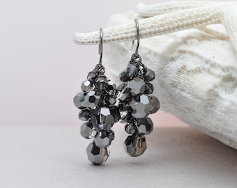 Silver clustered drop earrings statement jewelry night out wedding party gift mother of the bride maid of honor earrings chandelier teardrop