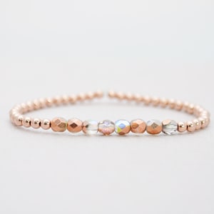 3mm Rose Gold Filled Bracelet with Two Tone Gold and Blush Fire Polished Bead | Friendship bracelet | Stackable elastic stretch