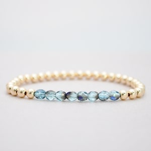 4mm Gold Filled Bracelet Blue and Teal Beads Friendship bracelet Stackable elastic stretch rolling green delicate dainty gift easy to wear