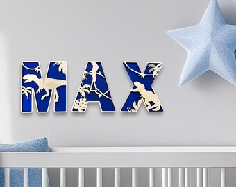 Personalized 3D Name Sign for Nursery Room Wall Decor Custom Baby Name Plaque Kids Bedroom Door Sign Unique Baby Shower Gift Dinosaur Theme
