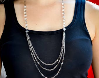 Layered chain necklace with Silver shade crystals - aNella Designs