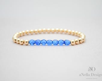 Gold filled bracelet set | white, blue and red beads | Stretch stackable layering gold bracelet | flag colors | red white blue flag stack