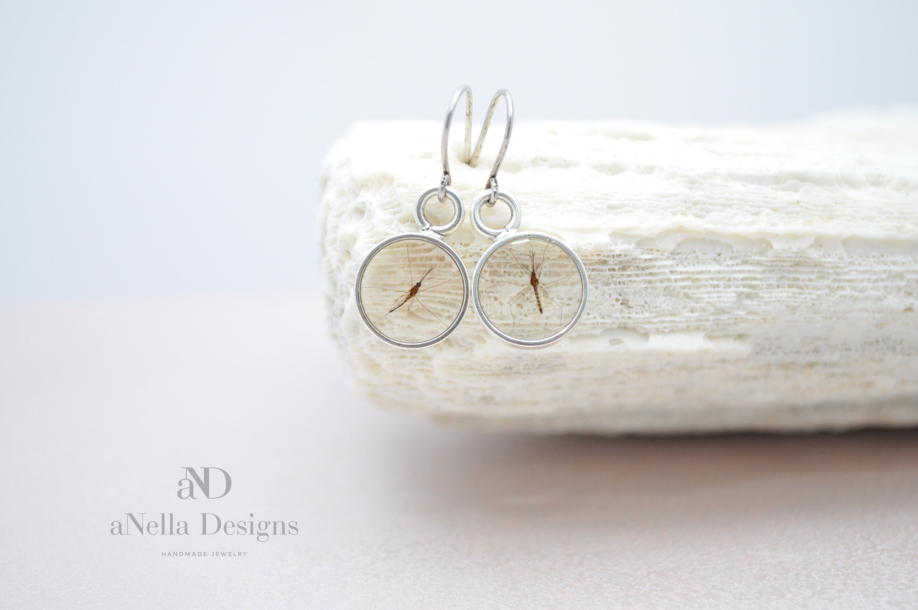 Mosquito earrings in resin, Science jewelry gift, PhD graduation, Biology lab, Genetics Neuroscience malaria research, real insect taxidermy
