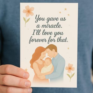 Você nos deu um milagre — Cartão para impressão de "Nova Mãe" do marido | Cartão de Dia das Mães em aquarela 5x7 | Download digital JPG PNG PDF