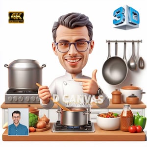 Custom Male Chef  Caricature – Personalized Cooking Gift for Him, Fun and Unique Kitchen Décor for Food Lovers and Culinary Pros