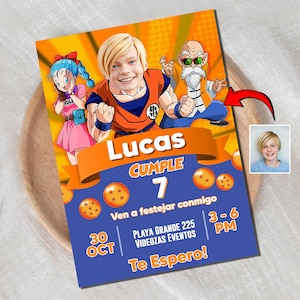 Geburtstagseinladungskarte Cartoon Junge 7 drehen - Benutzerdefinierte 3D-Karikatur, personalisierte und lustige Superhelden-Themeneinladung für Kinder