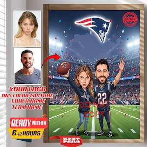 Custom NFL Football couple fans Caricature Portrait, From Your Photo, Personalized, Fitness, New England Patriots fans, American Football