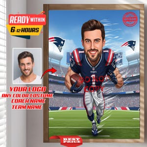 Custom NFL Football Player Coach Caricature Portrait - From Your Photo, Personalized, Fitness, New England Patriots Coach, American Football