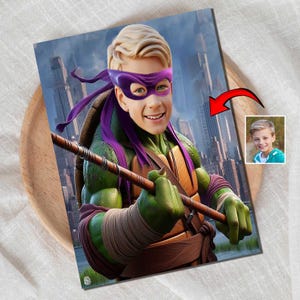 Custom Turtle Fun Gift for Kids Caricature – Boy with Cartoon , Personalized Figurine, Whimsical Toy for Turtle and Animal Lovers