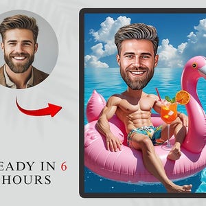 Pool Float Custom Caricature | Personalized Cartoon Portrait | Funny Digital Gift for Any Occasion