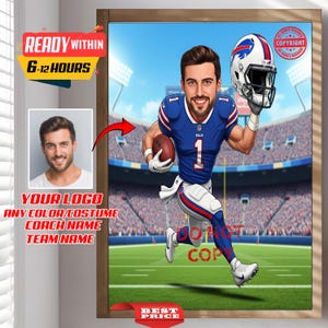 Custom NFL Football Player Coach Caricature Portrait - From Your Photo, Personalized, Fitness, Buffalo Bills Coach, American Football