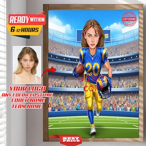 Custom NFL Football Female Player Coach Trainer Caricature Portrait - From Your Photo, Personalized, Los Angeles Rams, American Football