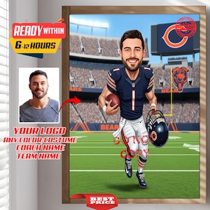 Custom NFL Football Player Coach Caricature Portrait - From Your Photo, Personalized, Fitness, Chicago Bears Coach, American Football
