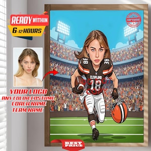 Custom NFL Football Female Player Coach Trainer Caricature Portrait - From Your Photo, Personalized, Cleveland Browns, American Football