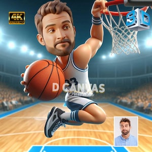 Aangepaste basketbalspeler 3D-karikatuurportret - van jouw foto, uniek cadeau voor atleten, 3D-tekenfilmstijl, digitale download
