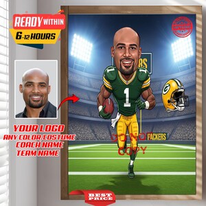 Custom NFL Football Coach Trainer Caricature Portrait - From Your Photo, Personalized  Fitness, Green Bay Packers Coach, American Football