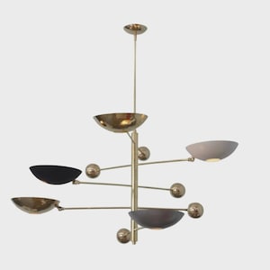 5 Light Pendant Mid Century Modern Raw Brass Sputnik chandelier light Fixture