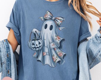 Blommig spöke Halloween-tröja, lapptäckspumpa, läskig säsongströja