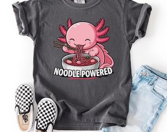 かわいいアホロートルラーメンキッズTシャツ：ヌードルパワードコンフォートカラーTシャツ