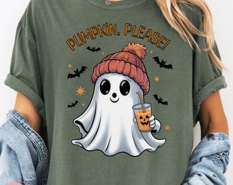 Halloween Geist T-Shirt, Kürbis Latte, gemütliches Herbst T-Shirt