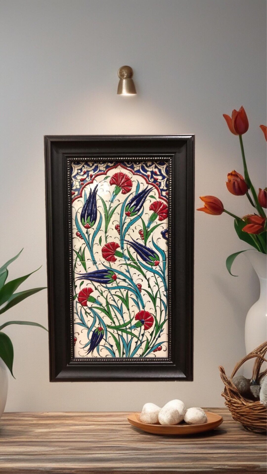 Handmade Ottoman Tulip Carnation Iznik Tile Art Traditional Iznik handmade-ottoman-tulip-carnation-iznik-tile-art-traditional-iznik