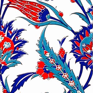 4x Azulejos Tulipa Iznik – Arte Cerâmica Estilo Palácio Otomano – Decoração de Parede Feita à Mão