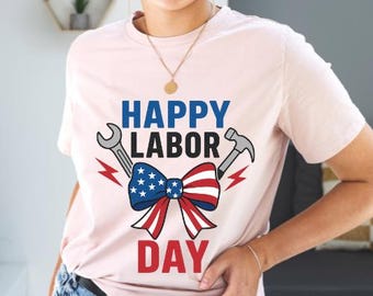 Maglietta patriottica del Labor Day PNG: design con fiocco della bandiera americana (download digitale), design a sublimazione