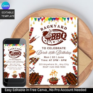 Backyard BBQ Party Invitation, Editable BBQ Party Invite, BBQ Grill Party Invitations, Barbecue Invitation, bbq invitation