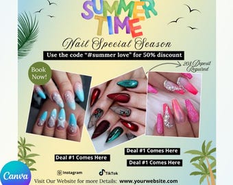 Summer Nail Special Flyer: Nail Tech Booking Promotion (Canva Template Digital Download)