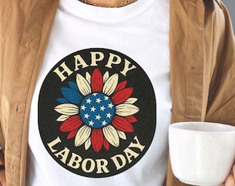 Dia do Trabalho Patriótico PNG: Sublimação de Flores, Camisetas e Canecas com Bandeira Americana (Download Digital)