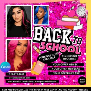 Back to School Salon Flyer: Hair, Braid, Lash Promo (Digital Download)