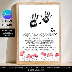 Vatertag Handabdruck druckbares Handwerk, Vatertag Handabdruck Kunst, mein Papa Gedicht Geschenk für Papa Papa Sentimental Geschenk von Kinder Kleinkind Baby