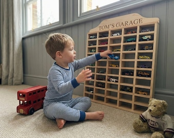 Personalized Wooden Car Garage • Hot Wheels Diecast Display Storage, Toddler Gift