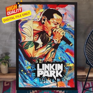 Póster digital de colores vibrantes de Linkin Park de Chester Bennington, arte de IA, listo para imprimir, solo archivo digital