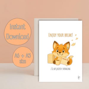 Carte de vœux imprimable amusante avec un collègue – Carte de vœux « Profitez de votre pause » avec un renard | Téléchargement numérique A5 + A6 | Carte de bureau drôle | PDF cadeau instantané