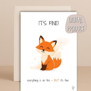 Carte d'encouragement drôle de renard pour amis et collègues | Cadeau de motivation imprimable - Art mural numérique et carte