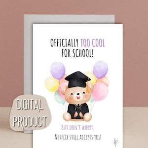 Funny Graduation Card Printable | Cute Bear Graduation Gift | Digital Download for Grads | Instant Printable Card