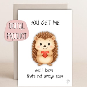 Cartão de amor de ouriço engraçado | Cartão de aniversário engraçado para imprimir | Download digital para casais e amigos