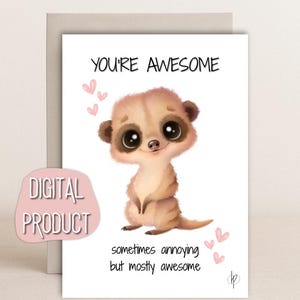 Cartão de amor engraçado com suricato | Cartão de aniversário engraçado para imprimir | Download digital para casais e amigos