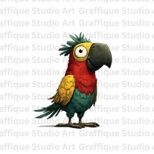 Vibrant Cartoon Parrot PNG Colorful Tropical Bird Digital Art for Print, T-Shirts, Mugs & More High Quality PNG File for Instant Download